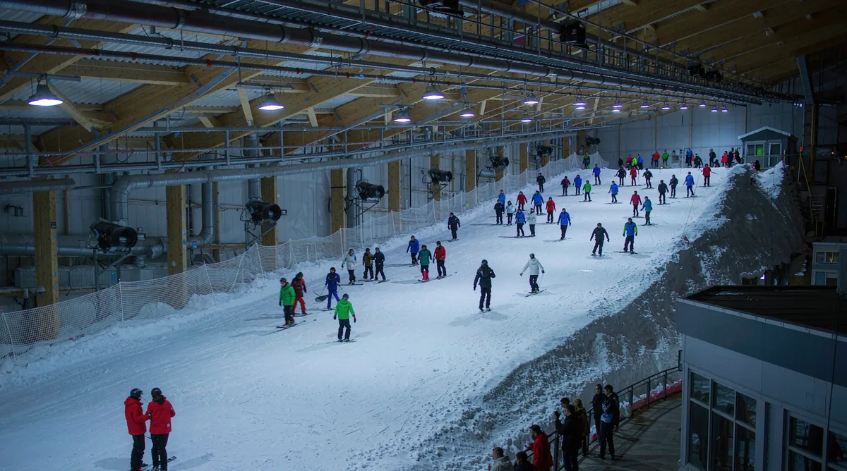 Riders on the slope inside a British indoor snow dome